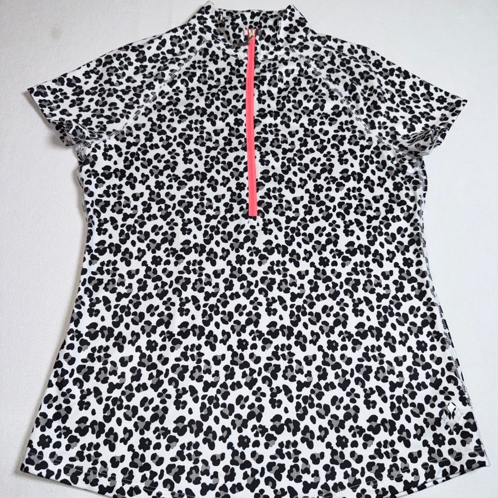 Jofit Womens Leopard Print Quarter Zip Golf Tennis Top Black White Pink Small